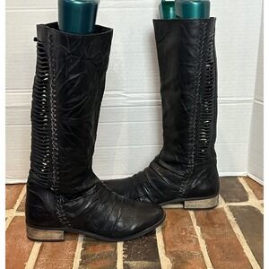 Very Voltaire Steampunk Black Leather Knee High Slouchy Boots Women's Sz 9